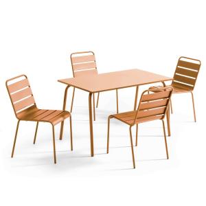 Ensemble table de jardin en métal et 4 chaises Caramel