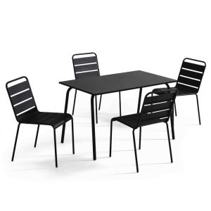 Ensemble table de jardin en métal et 4 chaises noir