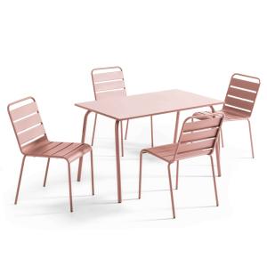 Ensemble table de jardin en métal et 4 chaises Rose poudré