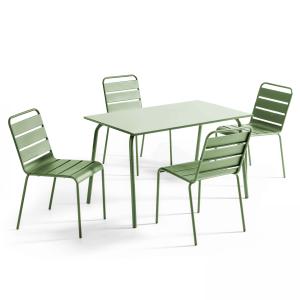 Ensemble table de jardin en métal et 4 chaises vert cactus