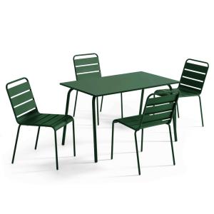 Ensemble table de jardin en métal et 4 chaises Vert forêt