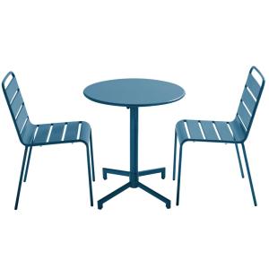 Ensemble table de jardin et 2 chaises en métal bleu pacific