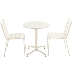 Ensemble table de jardin et 2 chaises en métal ivoire