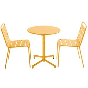 Ensemble table de jardin et 2 chaises en métal jaune