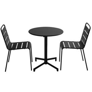 Ensemble table de jardin et 2 chaises en métal noir