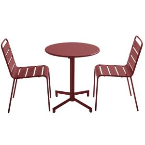 Ensemble table de jardin et 2 chaises en métal pourpre