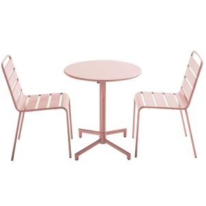Ensemble table de jardin et 2 chaises en métal rose poudré