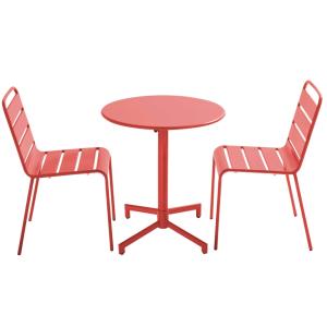 Ensemble table de jardin et 2 chaises en métal rouge