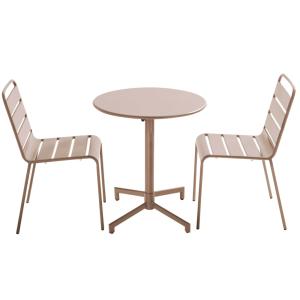 Ensemble table de jardin et 2 chaises en métal taupe