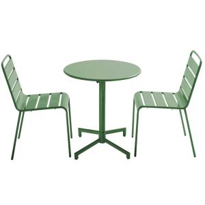 Ensemble table de jardin et 2 chaises en métal vert cactus