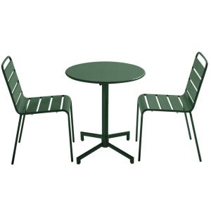 Ensemble table de jardin et 2 chaises en métal vert forêt