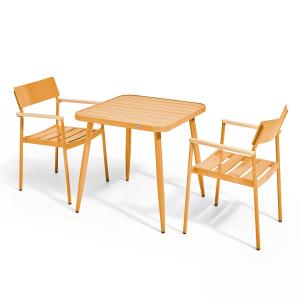 Ensemble table de jardin et 2 fauteuils aluminium/bois jaun…