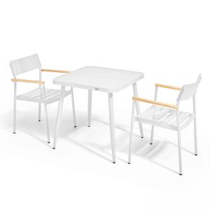 Ensemble table de jardin et 2 fauteuils en aluminium/bois b…