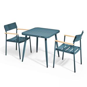 Ensemble table de jardin et 2 fauteuils en aluminium/bois b…
