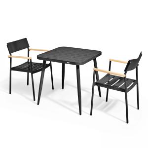 Ensemble table de jardin et 2 fauteuils en aluminium/bois n…