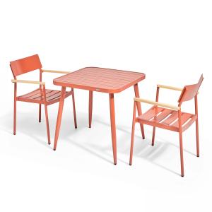 Ensemble table de jardin et 2 fauteuils en aluminium/bois t…