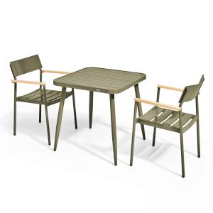Ensemble table de jardin et 2 fauteuils en aluminium/bois v…