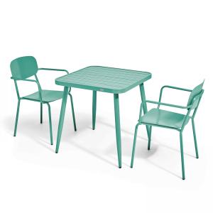 Ensemble table de jardin et 2 fauteuils en aluminium vert o…