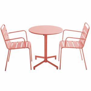 Ensemble table de jardin et 2 fauteuils en métal argile