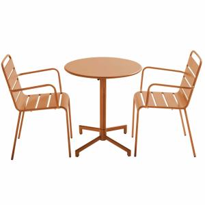 Ensemble table de jardin et 2 fauteuils en métal caramel