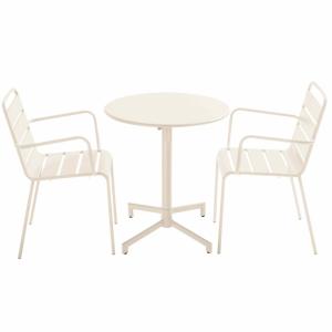 Ensemble table de jardin et 2 fauteuils en métal ivoire