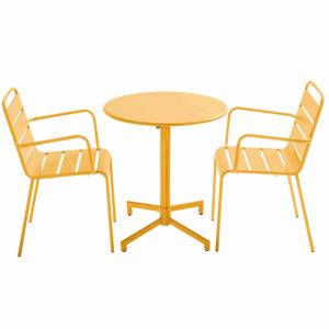 Ensemble table de jardin et 2 fauteuils en métal jaune