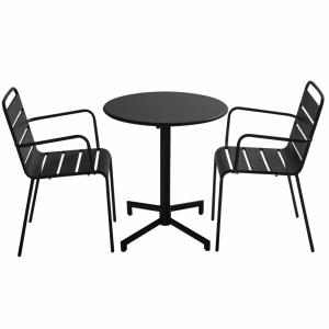 Ensemble table de jardin et 2 fauteuils en métal noir