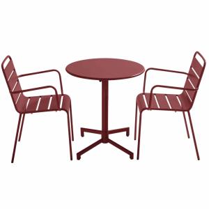 Ensemble table de jardin et 2 fauteuils en métal pourpre