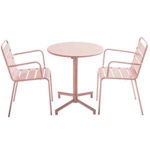 Ensemble table de jardin et 2 fauteuils en métal rose poudr…