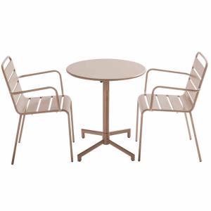 Ensemble table de jardin et 2 fauteuils en métal taupe