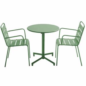 Ensemble table de jardin et 2 fauteuils en métal vert cactu…