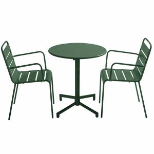 Ensemble table de jardin et 2 fauteuils en métal vert forêt…