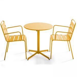 Ensemble table de jardin et 2 fauteuils métal jaune