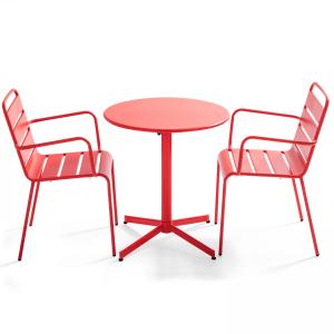 Ensemble table de jardin et 2 fauteuils métal rouge