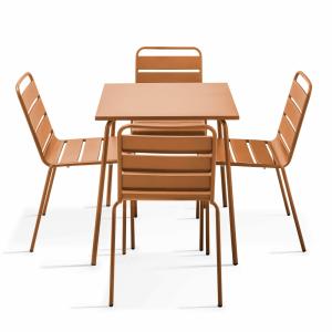 Ensemble table de jardin et 4 chaises en métal Caramel
