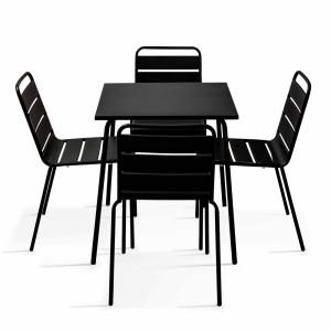 Ensemble table de jardin et 4 chaises en métal Noir