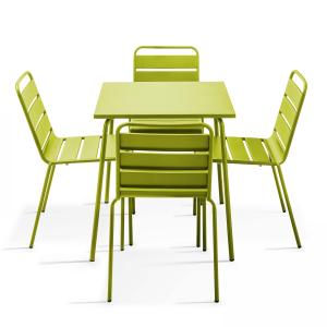 Ensemble table de jardin et 4 chaises en métal vert