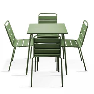 Ensemble table de jardin et 4 chaises en métal vert cactus