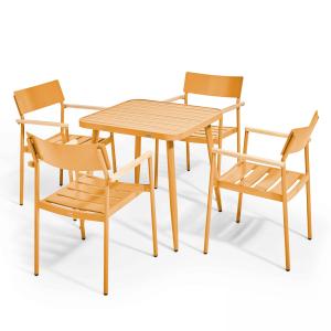 Ensemble table de jardin et 4 fauteuils aluminium/bois jaun…
