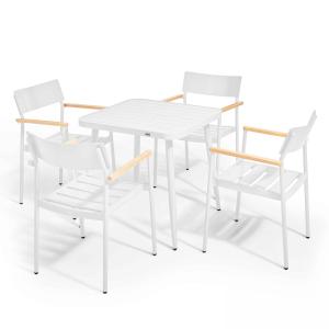 Ensemble table de jardin et 4 fauteuils en aluminium/bois b…