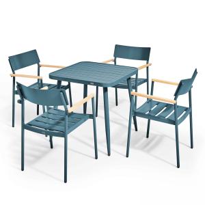 Ensemble table de jardin et 4 fauteuils en aluminium/bois b…