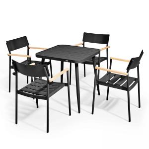 Ensemble table de jardin et 4 fauteuils en aluminium/bois n…