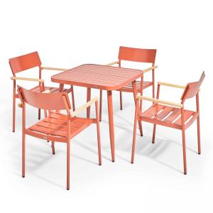 Ensemble table de jardin et 4 fauteuils en aluminium/bois t…