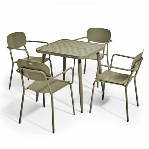 Ensemble table de jardin et 4 fauteuils en aluminium vert k…