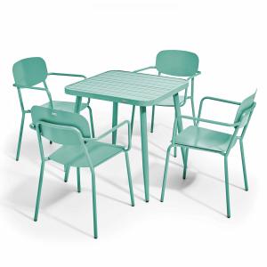 Ensemble table de jardin et 4 fauteuils en aluminium vert o…