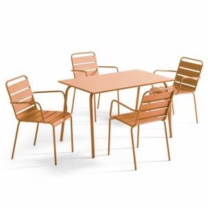 Ensemble table de jardin et 4 fauteuils en métal Caramel