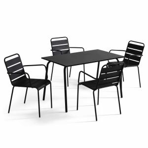 Ensemble table de jardin et 4 fauteuils en métal noir