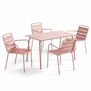Ensemble table de jardin et 4 fauteuils en métal  Rose poud…