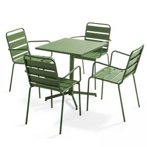 Ensemble table de jardin et 4 fauteuils en métal vert cactu…