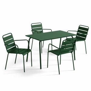 Ensemble table de jardin et 4 fauteuils en métal Vert forêt…